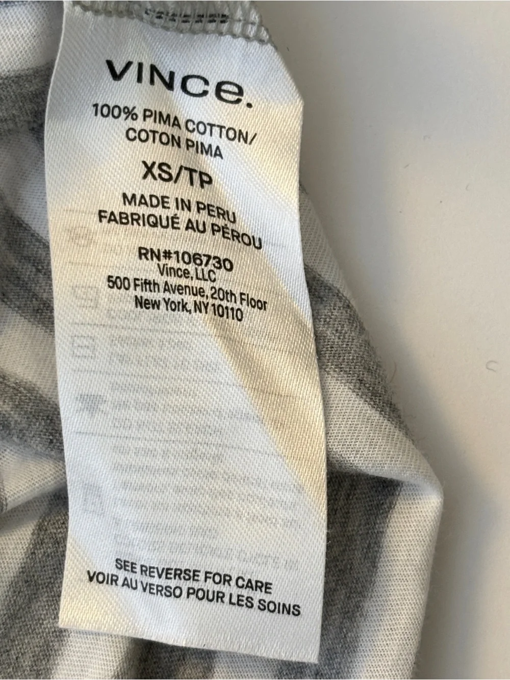 Vince Gray White Striped Pima Cotton Crew Neck Tee Shirt XS
